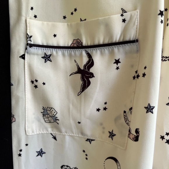 River Island Love Hearts Bierds Print Blouse 18( L ) Contrast Trim Long Sleeves - Picture 10 of 16